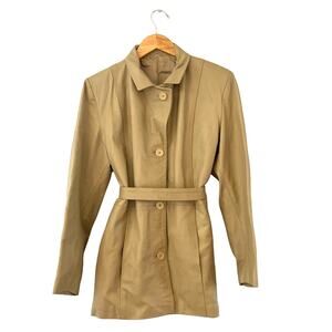 Vera Pelle Italian Leather Coat Belted Women's Size Large Beige Neutral Collared